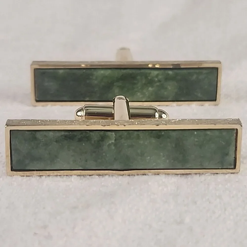 Cufflinks Dante Men's Gold Tone With Jade Stone Insert 1 1/2